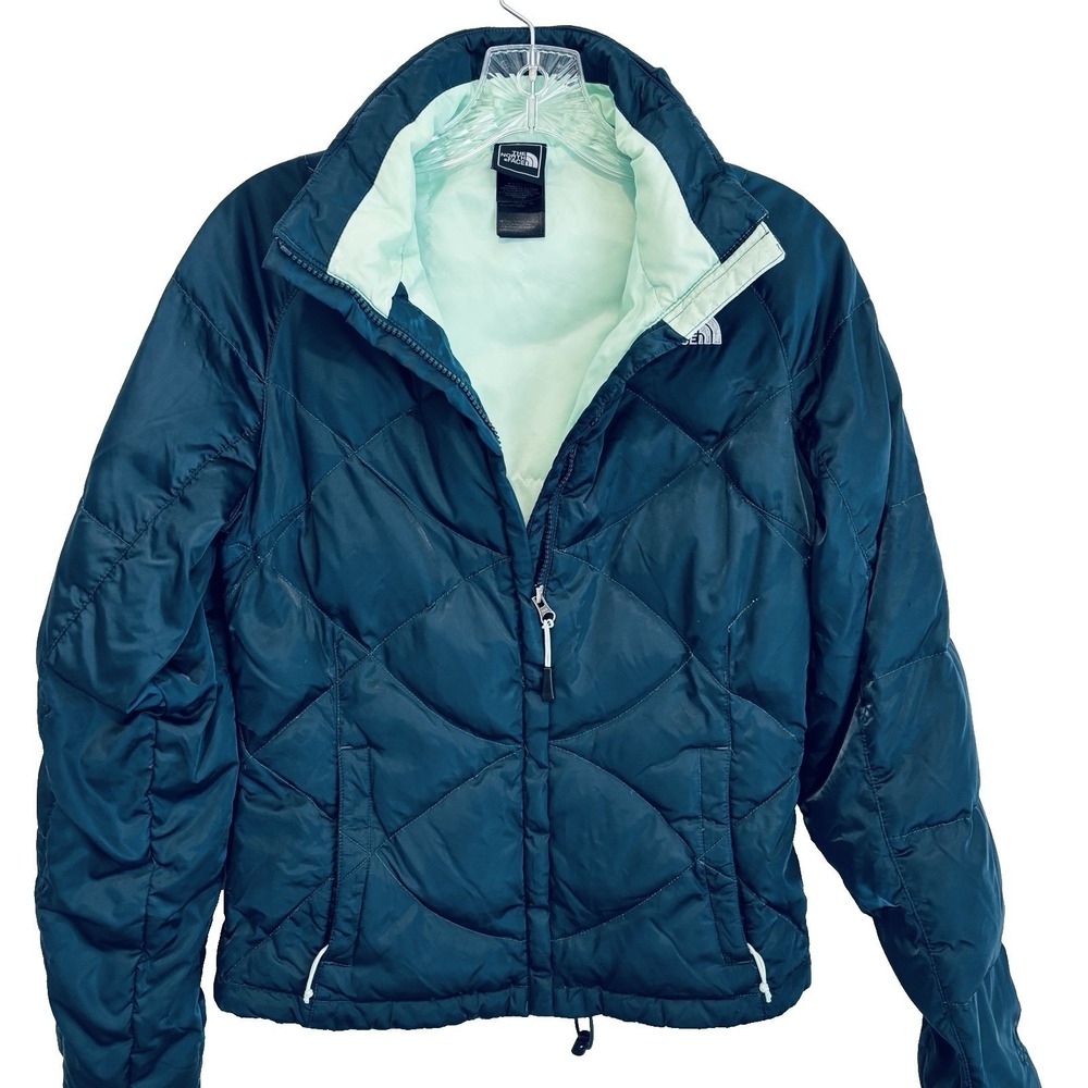 The North Face 550 Goose Down Insulated Puffer Jacket Womens XS Blue Nylon Shell